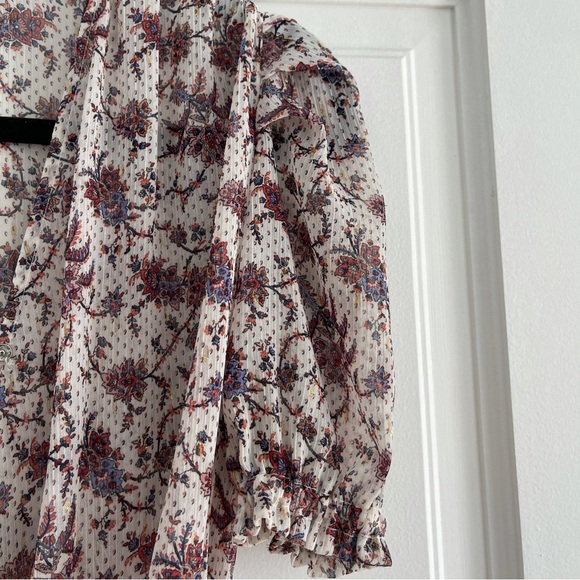 Morgan de Toi Floral Metallic Midi Wrap Dress with Tie and Ruffles; French Brand - Picture 8 of 9